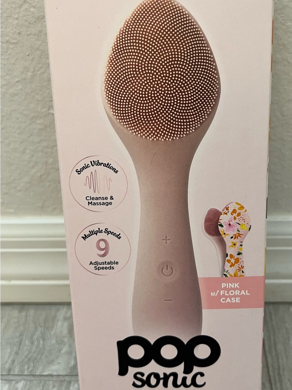 PopSonic Pink Sonic Facial Cleansing Brush with Floral Case